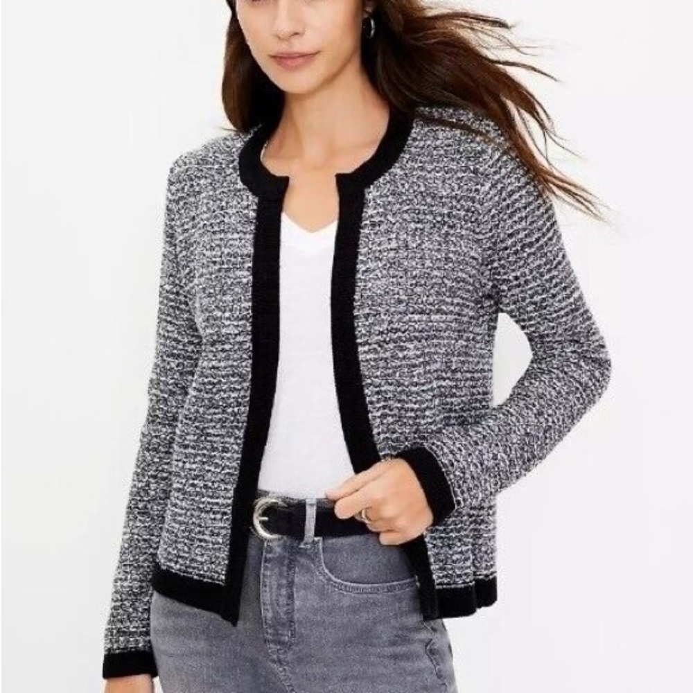 LOFT Black and White Knit Open Sweater